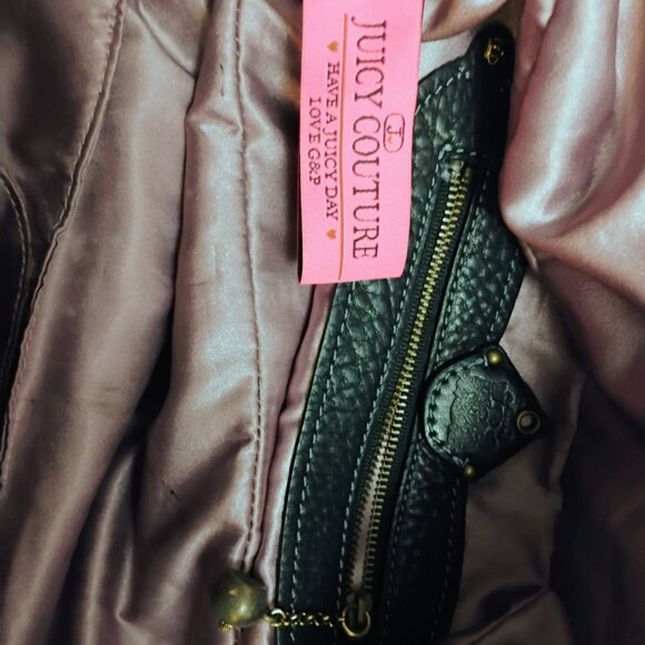 Juicy Couture BLACK LEATHER satchel Logo legacy Bag purse  ICONIC - Picture 4 of 13